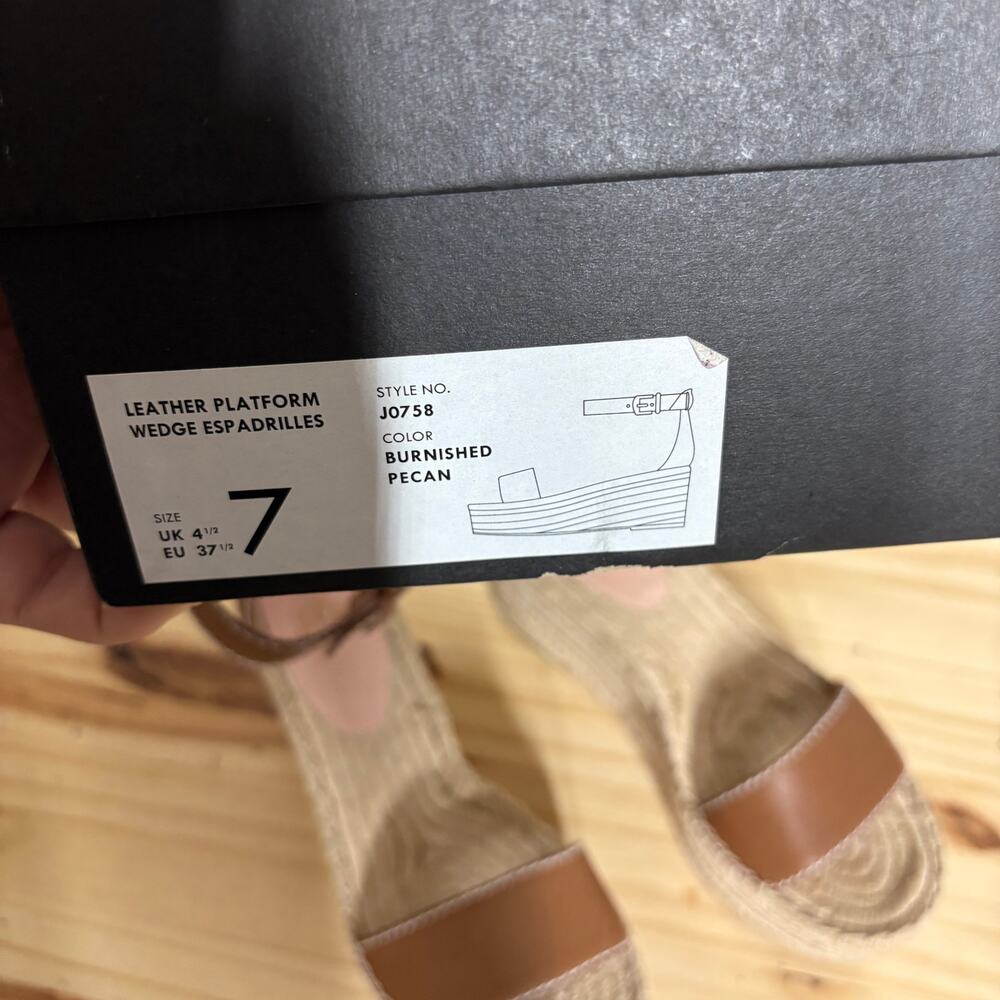 J Crew Size 7 Leather Flatform Wedge Espadrilles Burnished Pecan Brown Heel - Picture 4 of 12